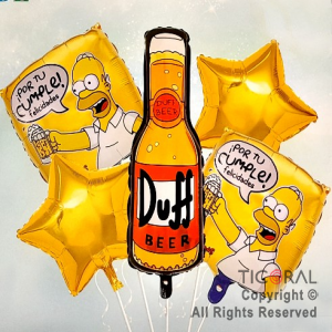 SET DE GLOBOS METALIZADO CERVEZA DUFF SIMPSONS 5 UNIDADES X 1